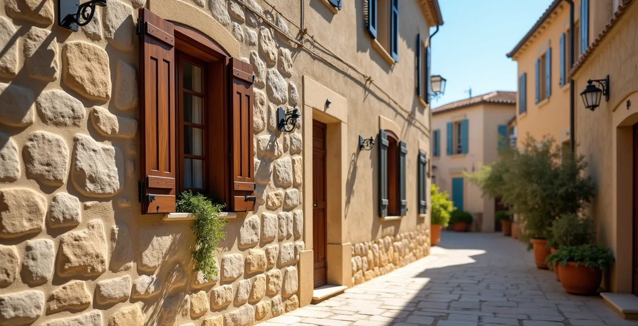 Devanture accueillante d'une agence immobilière corse avec enseigne traditionnelle