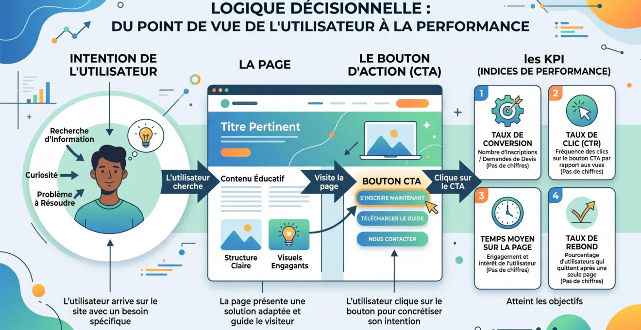 Matrice reliant intention de recherche page SEO appel à l'action et indicateur de conversion