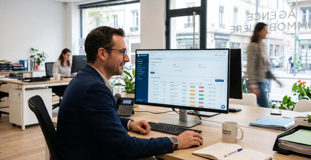 Agent immobilier analysant la visibilité Google et les demandes de contact de son agence
